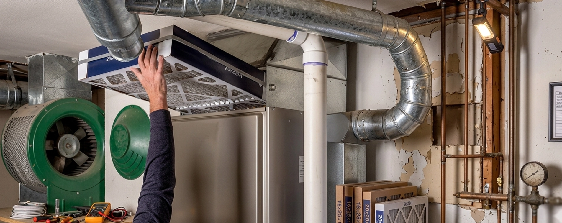 Man Replacing Air Filter in Commercial Refrigeration System
