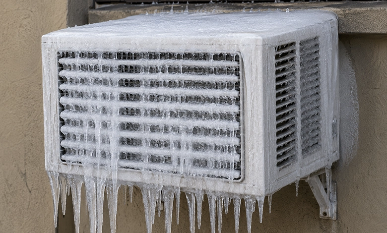 Icicles Hanging From Frozen Commercial Refrigeration Unit in Modesto, CA